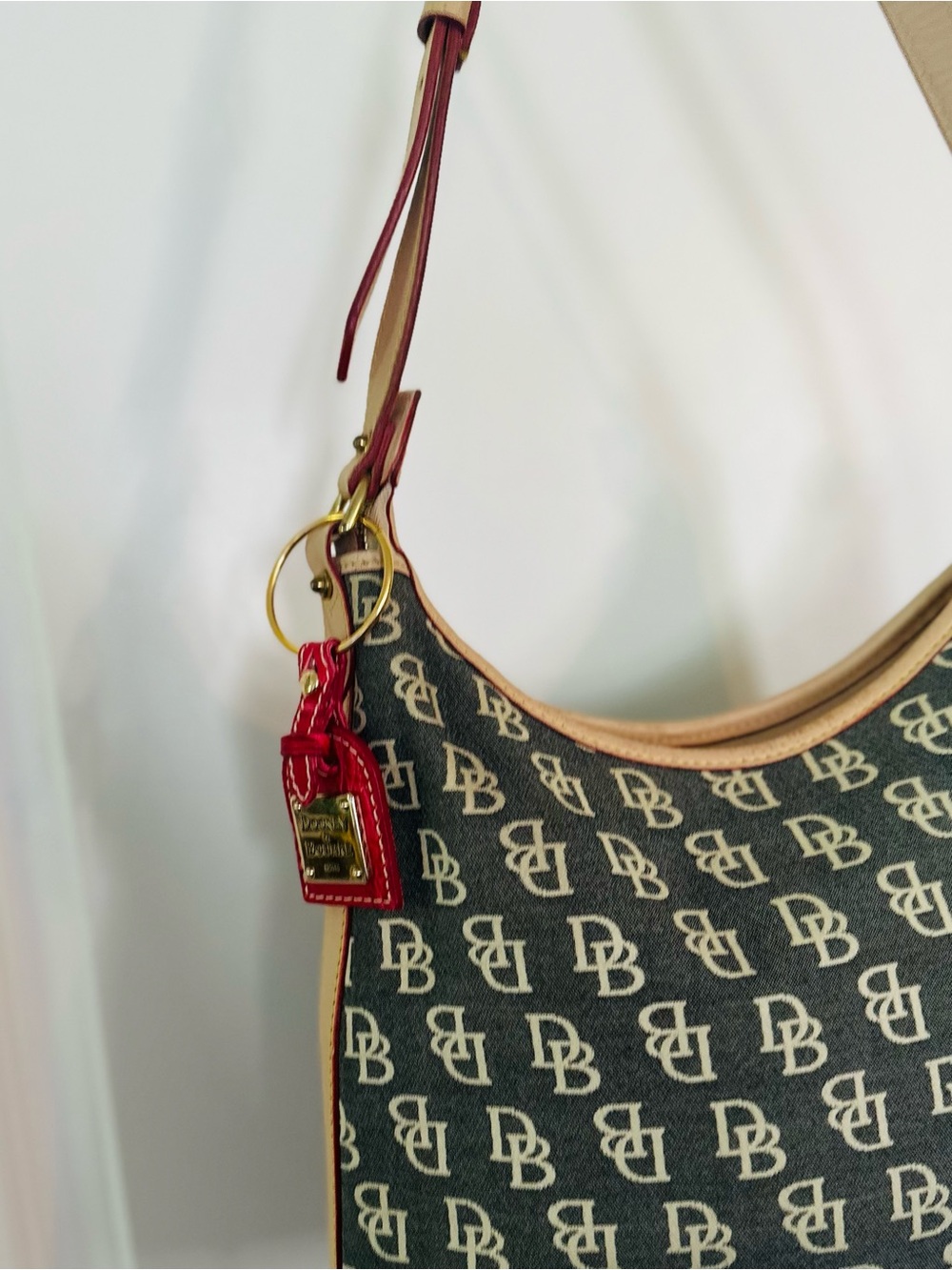 Dooney & Bourke Gray/Tan Shoulder Bag PLUS Bright Red Dooney Charm- Rare Find!!! - Picture 9 of 9